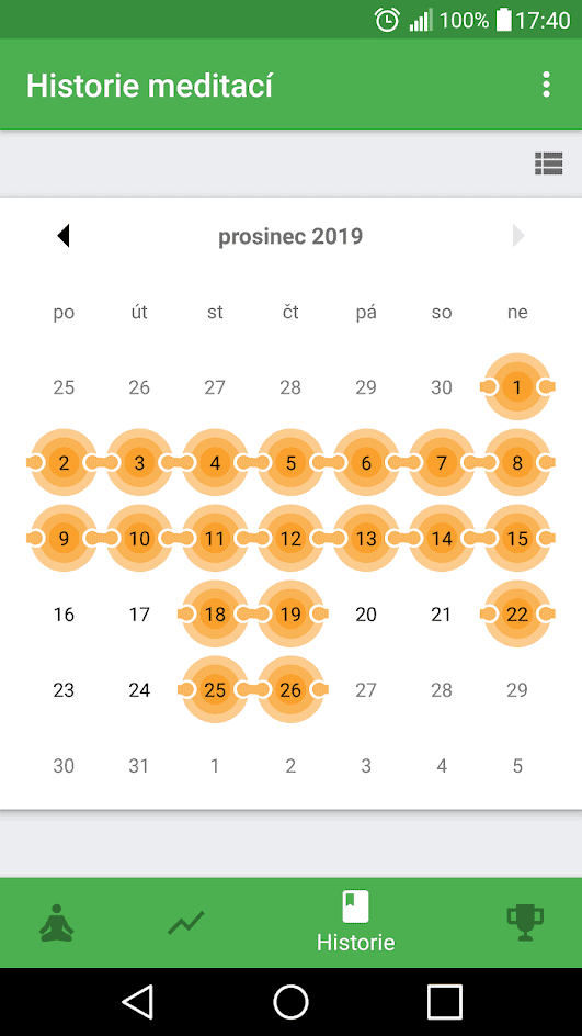 Meditační kalendář aplikace Medativo